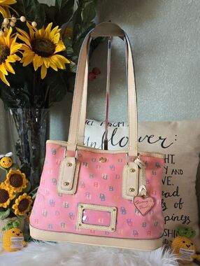 Dooney & Bourke Pink Multicolor Logo Shoulder Tote with Cream Trim